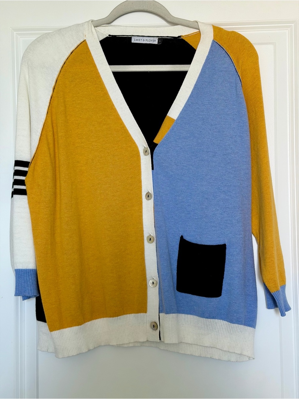 Zaket & Plover Colorblock Cardigan – Silk Blend – Size L – Like New